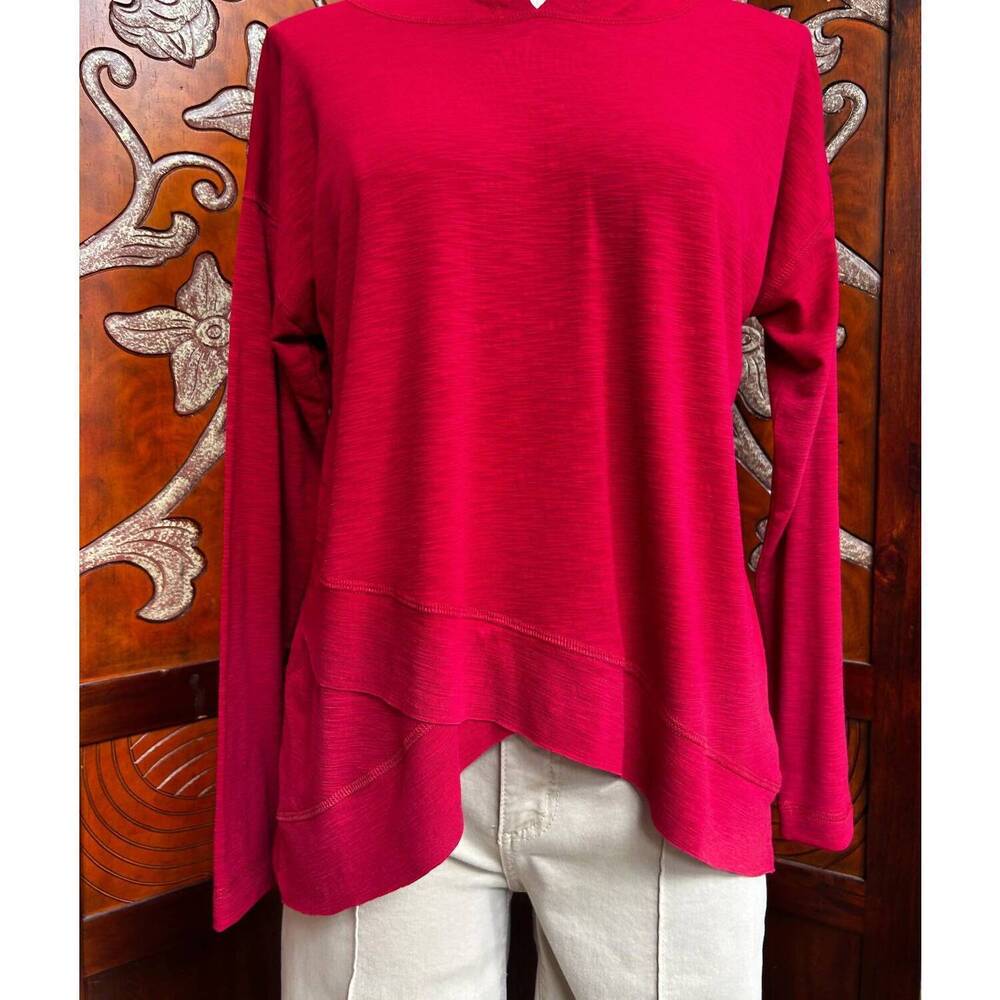 NEW NALLY & MILLIE women's slub long sleeves hoodie in chili red